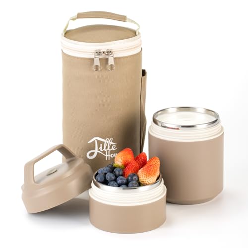 Lille Home Caixa térmica empilhável de aço inoxidável com isolamento a vácuo, recipiente de alimentos de 2 níveis com lancheira, dieta inteligente, controlo de peso, 002 ml