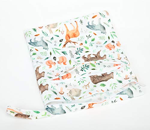 Sigzagor Wet Dry Bag Baby Cloth Diaper NappyReusable Washable With Two Zippered Pockets (Watercolour Animals)