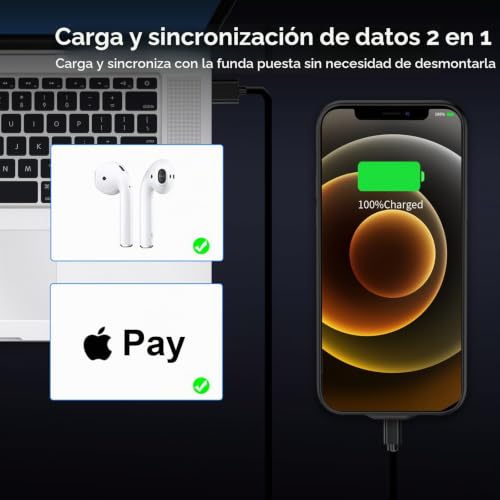 Funda con batería para iPhone 12 Pro ideal para viajes largos con protector 6