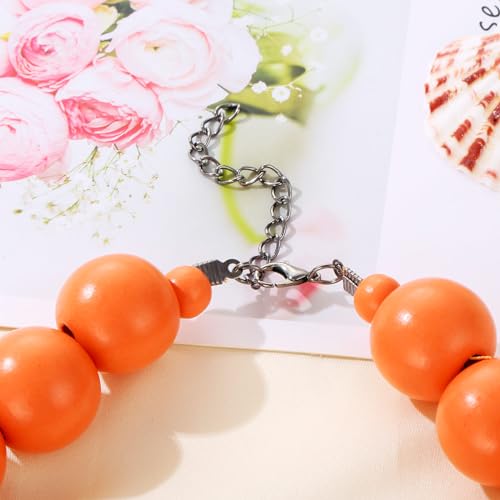 Kiszu KIS-N004-CHOKER NECKLACE ORANGLE 7 Layered Wood Beads Strand Statement Choker Necklace For Women, Africa Large And Small Round Chunky Necklace, Ethnic Colorful Bead Layered Bib Collar Necklace Hip Hop Jewelry thumb #4