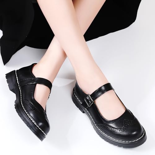 Image of Mary Jane Shoes Women Platform Non-Slip Casual Dress Shoes | Round Toe Ankle Strap Comfort Classics Oxfords Work Mary Jane Office School Shoes