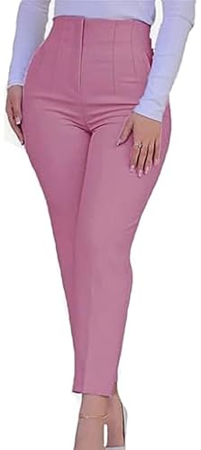 Kubsid Womens Straight Leg Pants 2025 High Waisted Stretchy Business Casual Work Pants Dress Office Trousers with Pockets Pink Size Medium