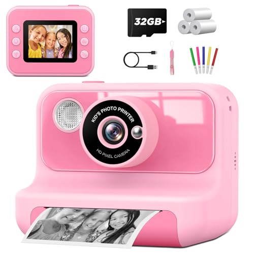 Camara Fotos Infantil Instantanea,1080P 20MP 2.4inch Camara de Fotos Instantaneas con 32G Tarjeta, Cámara Fotos Instantánea Niños con Papel Impresión Blanco Negro,Regalo para Niños de 3 a 12 Años