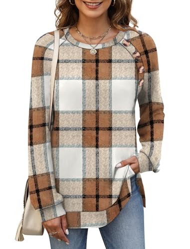 Image of Bofell Long Sleeve Shirts for Women Lightweight Button Decor Tunic Tops Side Split