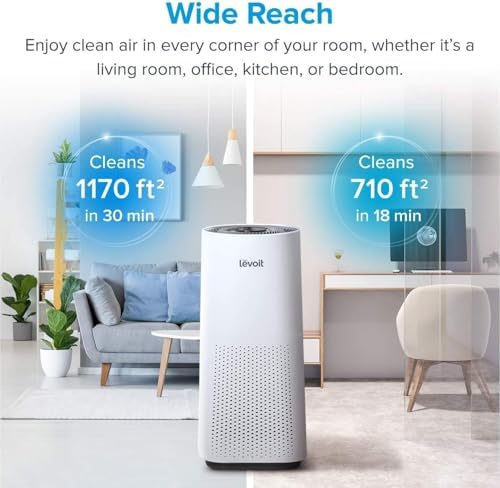 LEVOIT Air Purifiers for Home Large Room with Main Filter for Allergies, Cleaner for Pets, Smoke Mold, Pollen, Dust, Quiet Odor Eliminators for Bedroom, Smart Sensor, Auto Mode, LV-H134, White