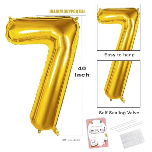 Image of 40 inch Number Balloon 0-9 Gold Large Number 7 Balloons,Digital Balloons for Birthday Party Celebration Decorations Supplies, Helium Foil Number Balloons for Wedding Anniversary