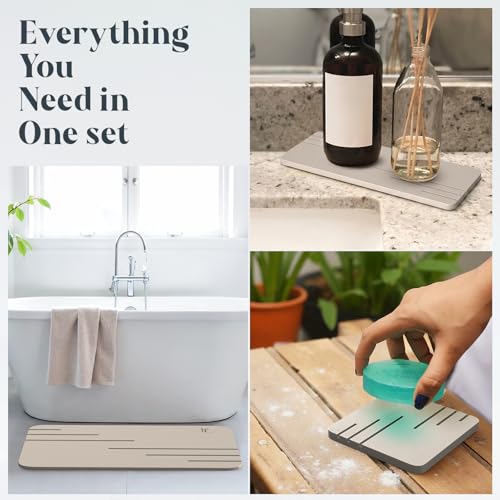 Forever Lifestyle Extra Large Stone Bath Mat 30 x 20 in, 5-Piece, Bath Stone mat for Bathroom Natural Diatomaceous Earth Bath Mat, Stone Shower mat for Kitchen/Bathroom, (Light Grey-Subtle) by Forever Lifestyle - Image 8