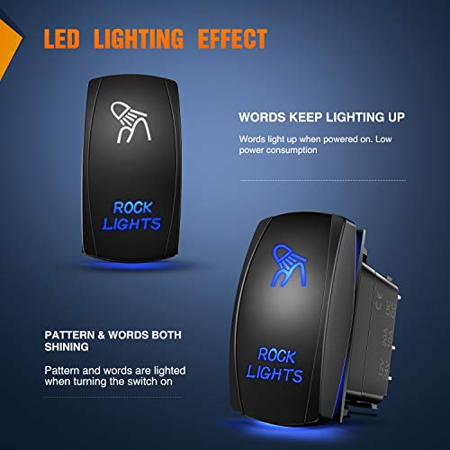Nilight - 90008B Rock Lights Rocker Switch Led Light Bar 5Pin Laser On/Off Led Light 20A/12V 10A/24V Switch Jumper Wires Set For Jeep Boat Trucks,2 Years Warranty #TOP3