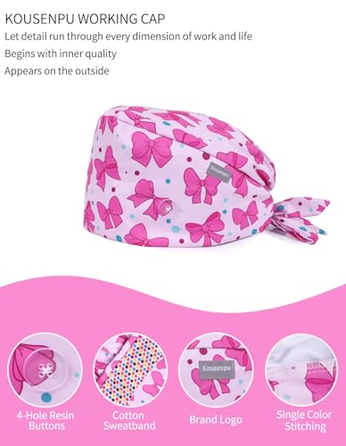Image of Kousenpu Scrub Caps for Women, Adjustable Women's Surgical Cap with Buttons, Breathable Cute Design for Nurses and Doctors