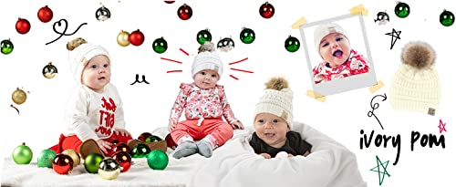 Baby/Infant Beanie: Ivory - Single Faux Fur Pom #TOP3