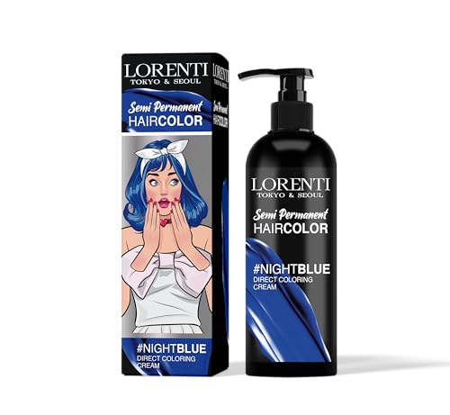Lorenti Crema semipermanente para coloración directa | Resultado de color de cabello de larga duración | Azul noche 250 ml