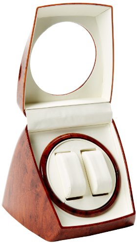 Diplomat Burl Wood Double Watch Winder with Leather Interior and Multi-Setting Smart IC Timer