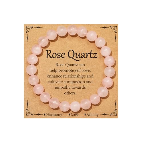 Gnamy Rose Quartz Crystal Beaded Bracelet for Women Gemstone Bracelet Natural Stone Anxiety Healing Handmade Protection Birthday Christmas Valentines Jewelry Gifts for Best Friend Her Mom Daughter Girlfriend