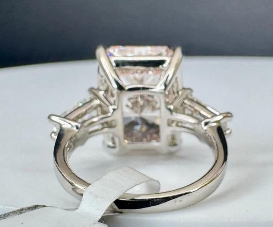 5CT Radiant Cut Pink Diamond Engagement Ring,Tapered Baguette Side Stones,14K White Gold Plated,Fancy Pink Engagement Ring for Her,Wedding Ring For Women,Gifted For Her,Size 3-12.