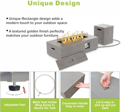 42" Propane Fire Pit Table with RGB LED Light 50,000 BTU Patio Propane Fire Pit Table Includes Wind Guard, Lid, Rocks & Cover - Deck Firepit - Chimenea de Gas (Light Gray/RGB Light, 42" LED)