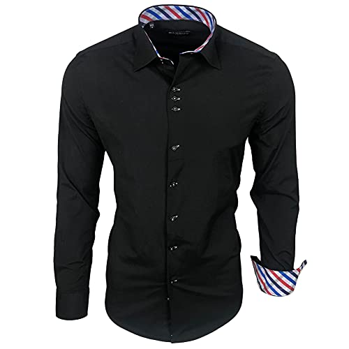 Baxboy 501 Herrenhemd Herren Kariert Hemd Men Dress Shirt Kentkragen Langarm Business Karohemd Freizeithemd (3XL, Schwarz) Cover