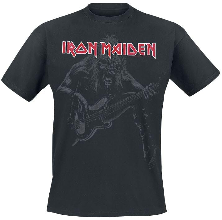 Iron Maiden Eddie Bass Homme T-Shirt Manches Courtes Noir 100% Coton Regular/Coupe Standard - Les Beatles, Paul McCartney, John Lennon, RIngo Starr, George Harrison Iron Maiden Eddie Bass Homme T-Shirt Manches Courtes Noir 100% Coton Regular/Coupe Standard