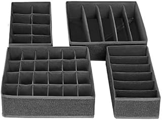 SONGMICS Underwear Storage Box Drawer Organiser Foldable Wardrobe Arrangement System for Wardrobe, Bras, Underwear, Socks, Ties, Folding Box, Fabric Box, Set of 4, Dark Grey RYUS04G