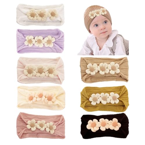 8PCS Baby Flower Headbands Girls Nylon Floral Turban Soft Elastic Hairbands Hair Accessories for Newborn Infant Toddler Kids Gifts Photo Props(Mixed, Set B)