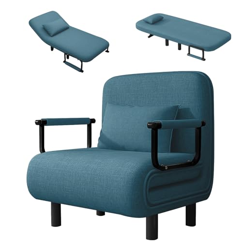 Fabulcozy Sillón Cama Convertible para Adulto 4 en 1, Sofá Cama, Sillón Convertible, Gran Comodidad, Reposabrazos de Metal, 60 x 68 x 85 cm(Azul)
