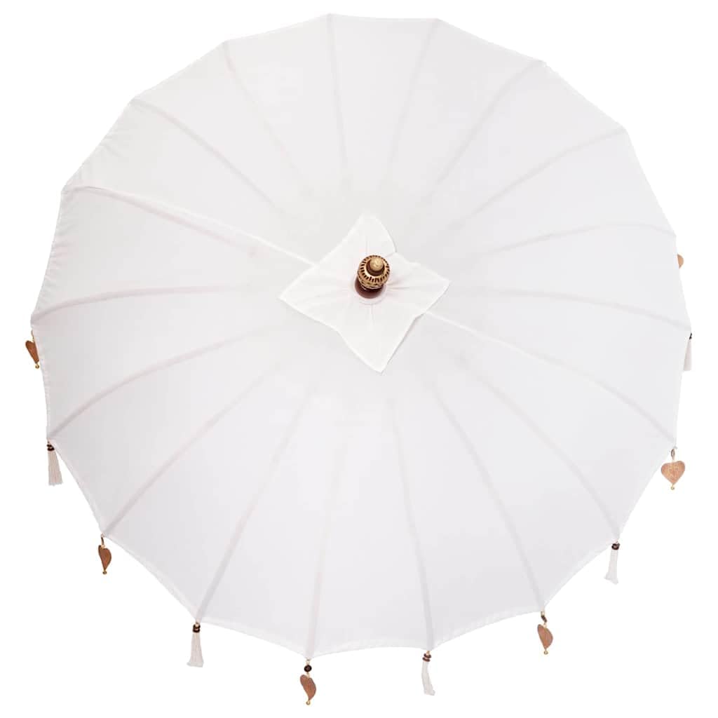 vidaXL Baliński Parasol z Bazą Kremowy 185 x 185 x 260 cm, Ogród i taras, okrągły parasol balijski, cień na zewnątrz, ręcznie robiona osłona, bambusowa nóżka