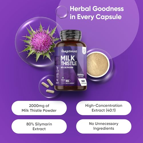 Milk Thistle Capsules - 180 Capsules - 6 Months Supply - Just 1 per Day - 80% Silymarin - 40:1 Extract - Vegan & Non-GMO - GMP-Approved Milk Thistle Herbal Supplements - Image 2
