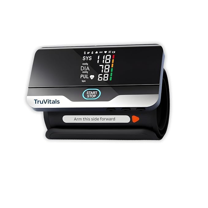 Image of TruVitals PulseSense Digital Blood Pressure Monitor for Home Use - Wireless & Rechargeable BP Machine with Large LED Display | Voice Broadcast | WHO Indicator, IHB Detection | 99 Memory Records | 2 User Support, Compact & Travel Friendly | 1-Year Warranty