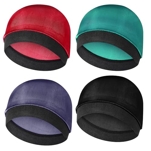4 Pieces Satin Durag for Kids, 4 Assorted Colors Elastic Baby Durag, Silk Wave Cap Watermelon Hat, Soft Comfortable Kids Durags for Boys Girls (Black, Green, Navy Blue, Dark Red)