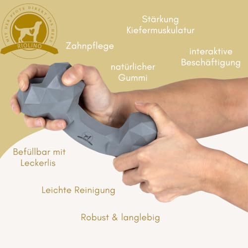 Kauspielzeug für Hunde Kauknochen robust & langlebig: Hundespielzeug gegen Langeweile aus Naturkautschuk für aggressives kauen - befüllbar, robust & gut für die Zahnpflege | Farbe: Grau, Größe: S
