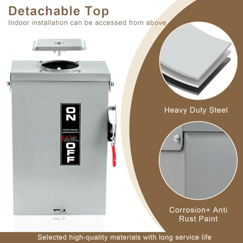 【Upgrade】2P 30 Amp Disconnect,New Add Ground Design,Disconnect Switch Non-Fuse,NEMA 3R Standard,Heavy Duty Steel Material,Rust and Corrosion Resistant,for Indoor and Outdoor,120/240v,10-Year Warrnaty by FixOasis - Image 4