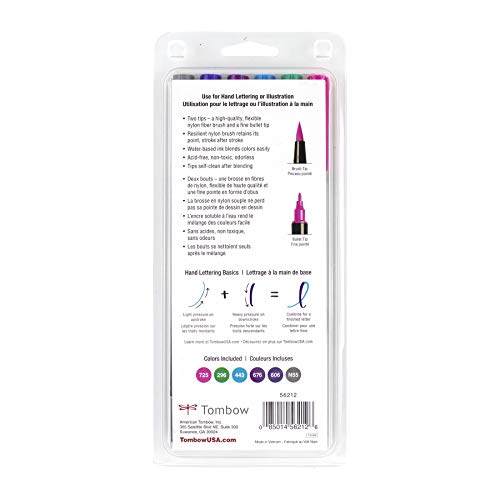 Image of Tombow 56212 Dual Brush Pen Art Markers, Galaxy, 6-Pack. Blendable, Brush and Fine Tip Markers, Multicolor