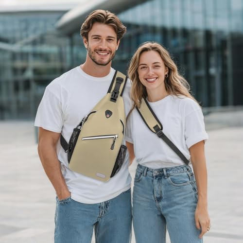 MOSISO Brusttasche Sling Bag Sling Rucksack Schulterrucksack,Polyester Multipurpose Crossbody Schultertasche Umhängetasche Sporttasche Reise Wander Daypack für Herren Damen, Beige,Mittel
