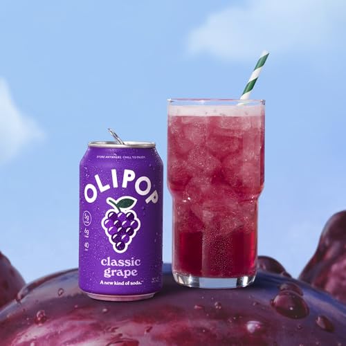 Image of OLIPOP Prebiotic Soda Pop, Classic Grape, Pantry Pack Packed with Prebiotics, Fiber, and Botanicals, Gluten Free, GMO Free, 12oz (12-Cans) (Packaging May Vary