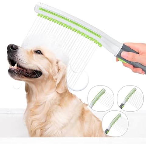 Dog Shower Attachment, Pet Shower Head with 3 Spray Modes, Grooming, Massage In One, Indoor Outdoor Dog Bath Includes 8-Ft Flex Hose, Dog Bath Supplies for Fast and Easy Washing Dog, Green/White Cover