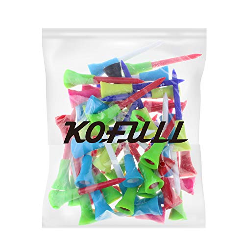 KOFULL Golf Tee Rubber Cushion Top Plastic Golf Tees Professional 3-1/4inch Random Color Golf Practicing for Golfer-50/Pack