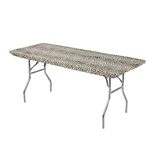 Image of Kwik-Covers 6' Rectangle Plastic Table Covers 30 inch x 72 inch, Bundle of 5 (Leopard)