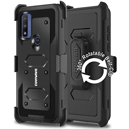Covrware Aegis Series Case For Moto G Pure 6.5 Inch (2021 Release), Full-Body Rugged Dual-Layer Shockproof Protective Holster Swivel Belt-Clip Cover With Kickstand And Built-In Screen Protector, Black #TOP5