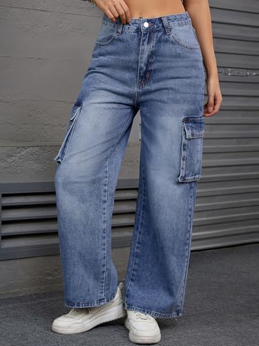 Women's Baggy Cargo Jeans High Waisted Casual 2025 Trendy Wide Leg Denim Pants2