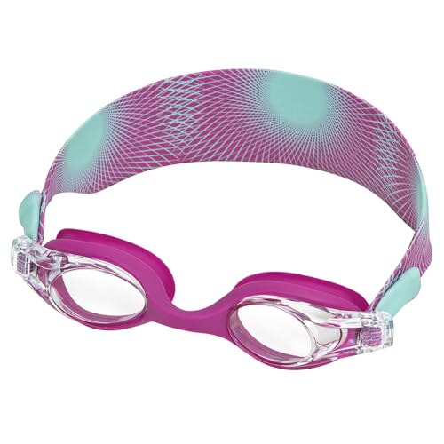 Bestway Schwimmbrille Splashflex ab 7 Jahren UV-Schutz stoßfeste Polycarbonat-Linsen weiche Silikon-Augenschalen, verstellbares Lycra-Kopfband, 100% latex- und PVC-frei, 3 Designs,1 Stück (Pink)