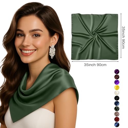 PoeticEHome Mulberry Silk Head Scarf 35"x35" - Solid Color 6A Grade Anti-Frizz Sleeping Hair Wrap, Growth Bandana, Gift Ready2