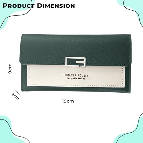 Image of Kraptick Women's Wallet - Stylish & Compact Clutch Purse, Card & Coin Holder with 13 Slots, Money Organizer & Travel Wallet for Women (Green)