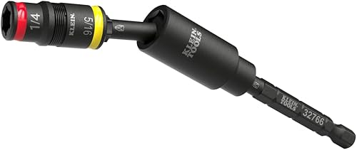 KLEIN TOOLS 32982 Juego de zócalos de impacto con adaptador giratorio, 3 piezas, cabeza giratoria de 25 grados, zócalo de inversión de 1/4 y 5/16
