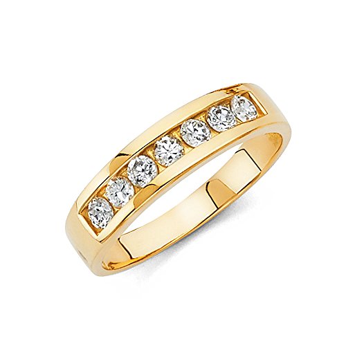 Sonia Jewels 14k Yellow Gold Ring Round Cubic Zirconia CZ Mens Anniversary Wedding Band