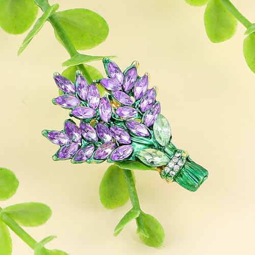 Image of Lavender Flower Pin Brooch Rhinestone Lapel Pins Elegant Aesthetic Crystal Pins Jewelry Clip Decoration Badges Accessories for Clothes Jackets Coat Backpacks Christmas Valentine's Day Gift Wedding