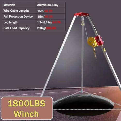 Fall Arrest Kits,Confined Space Rescue Tripod Retractable Anti-Dropping Rescue System for Working in High Places/Cliffs/Narrow Space, Manhole Rescue Tripod with 1800 Lbs Winch(with