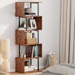 Furologee 6 Tier Bookshelf, Tall S Shaped Geometric Bookcase, Modern Display Shelf Standing Unit, Wood Metal Decorative Divider Rack for Living Room Bedroom Office, Rustic Brown | Tall, Bookcase, Display, Book Shelf, Decorative, Bookshelves - Image 2