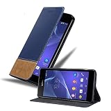 Cadorabo Hülle kompatibel mit Sony Xperia M2 / M2 Aqua aus Kunst Leder Flip Klappbare Stoßfeste Magnetische [Standfunktion] [Kartenfächern] Cover Hülle für Sony Xperia M2 / M2 Aqua Tasche in Blau
