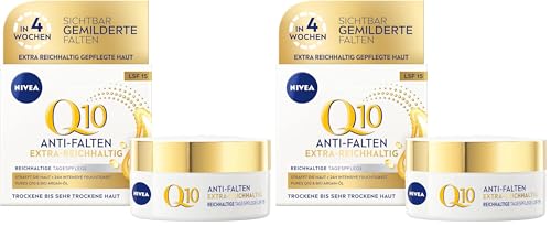 NIVEA Q10 Antiarrugas extra rico cuidado de día (50 ml), crema de día reafirmante para arrugas suavizadas, cuidado facial intenso con aceite de argán puro Q10 y orgánico (Paquete de 2)