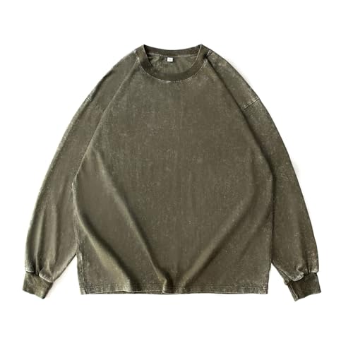 Oversized Long Sleeve Shirts for Women Men Casual Loose Fit Crewneck Sweatshirt Vintage Acid Wash Pullover Tops
