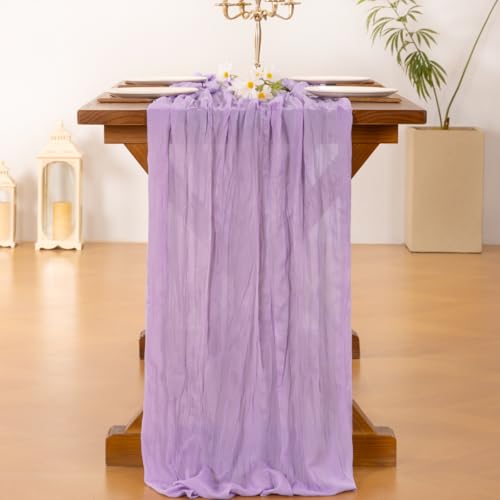 Image of Socomi Lilac Purple Lavender Cheesecloth Table Runner Easter Spring Boho Rustic Gauze 120 inch 10FT Cheese Cloth Runner for Wedding Party Baby Shower Birthday Home Decor Holiday Decorations